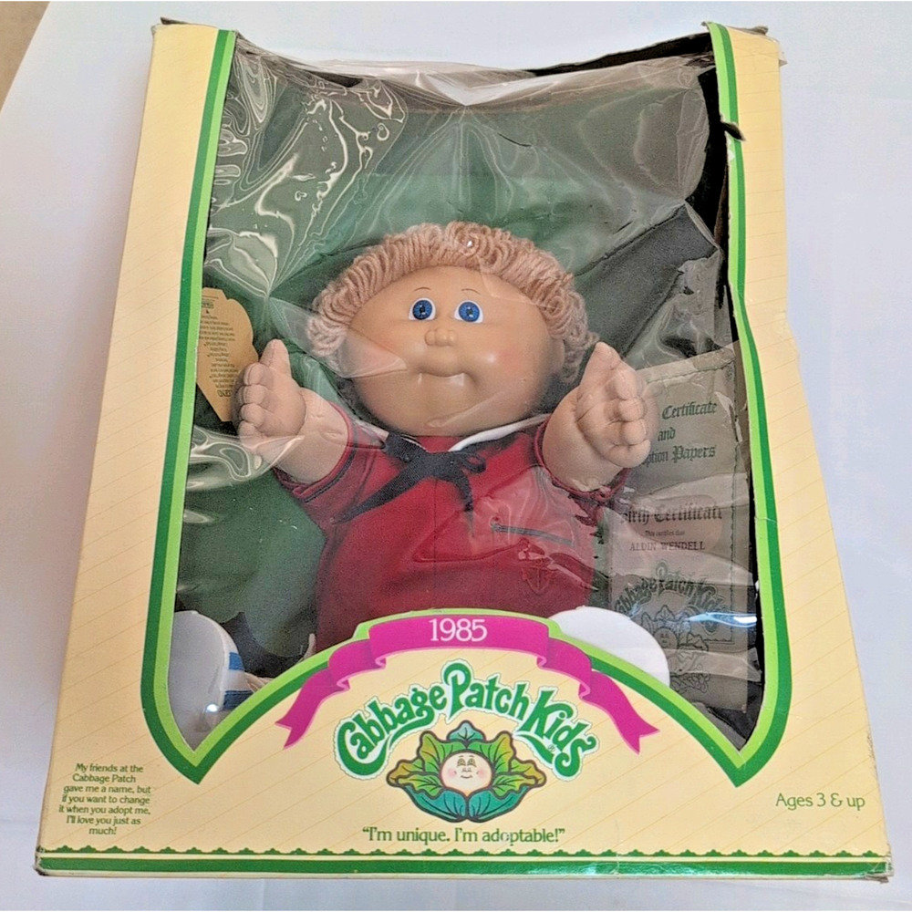 1985 cabbage patch doll new in box vtg adoption papers Aldin Wendell Box Ripped